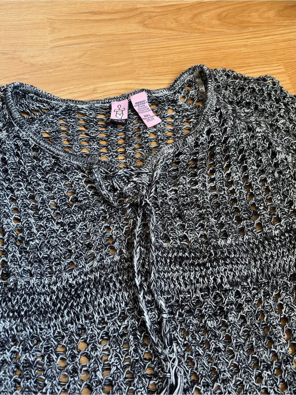 love on a hanger Gray Open-Knit Tie-Front Sweater
